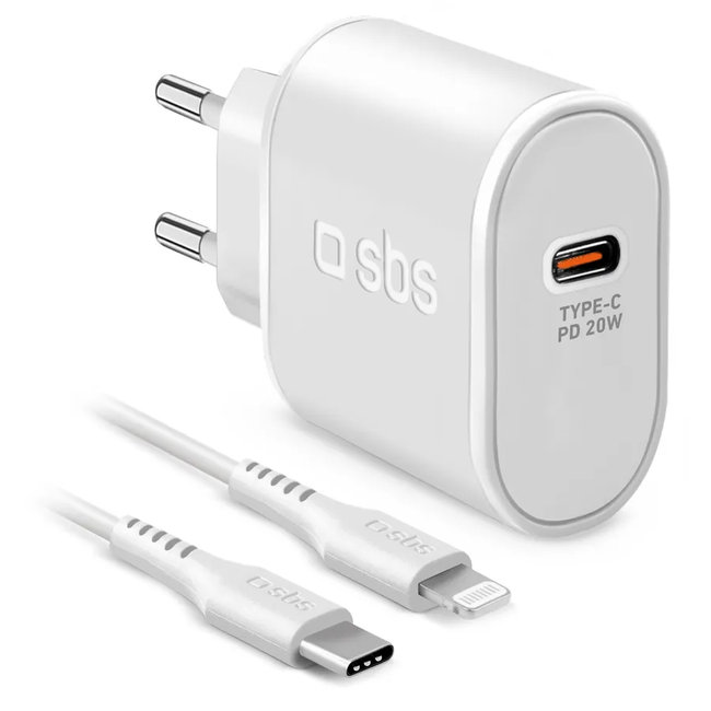 SBS - Cestovná nabíjacia sada Ultra Fast Charge, USB-C PD 20 W/Lightning, biela