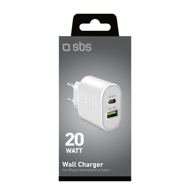 SBS - Cestovný adaptér USB-C PD 20 W/USB-A AFC 18 W, biela