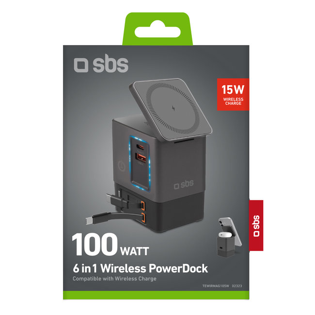 SBS - Bezdrôtový napájací dok 6 v 1, 100 W, čierna