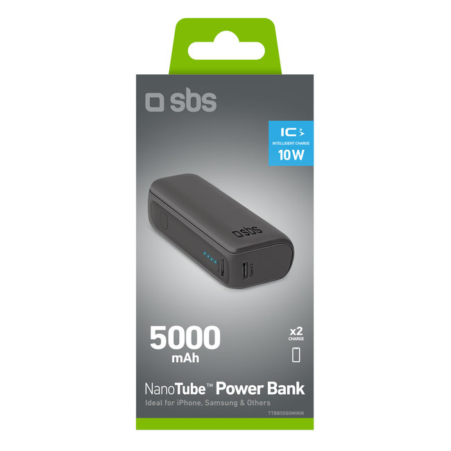 SBS - PowerBank 5000 mAh 10 W, Intelligent Charge, NanoTube, USB-C/USB-A, čierna